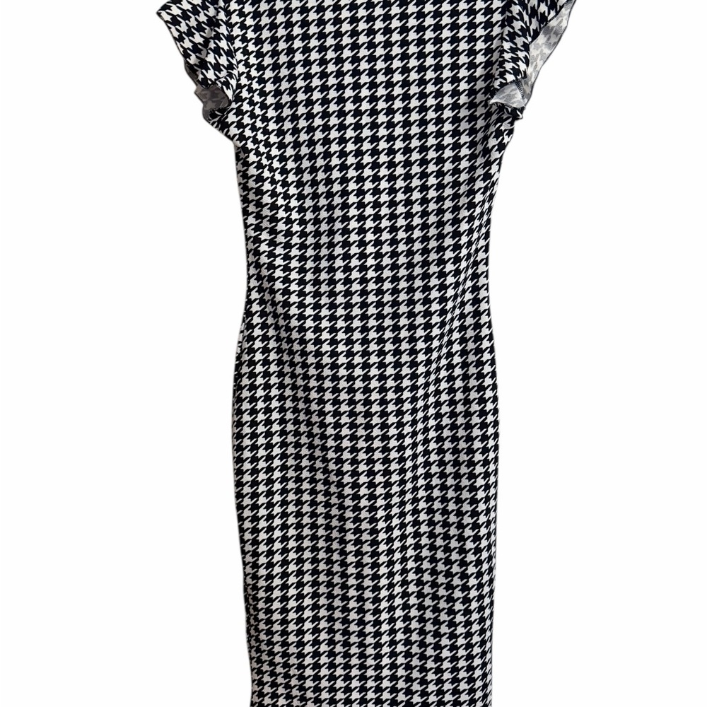 SHEIN Black & White Houndstooth Midi Dress Size M US 6 - Picture 2 of 7
